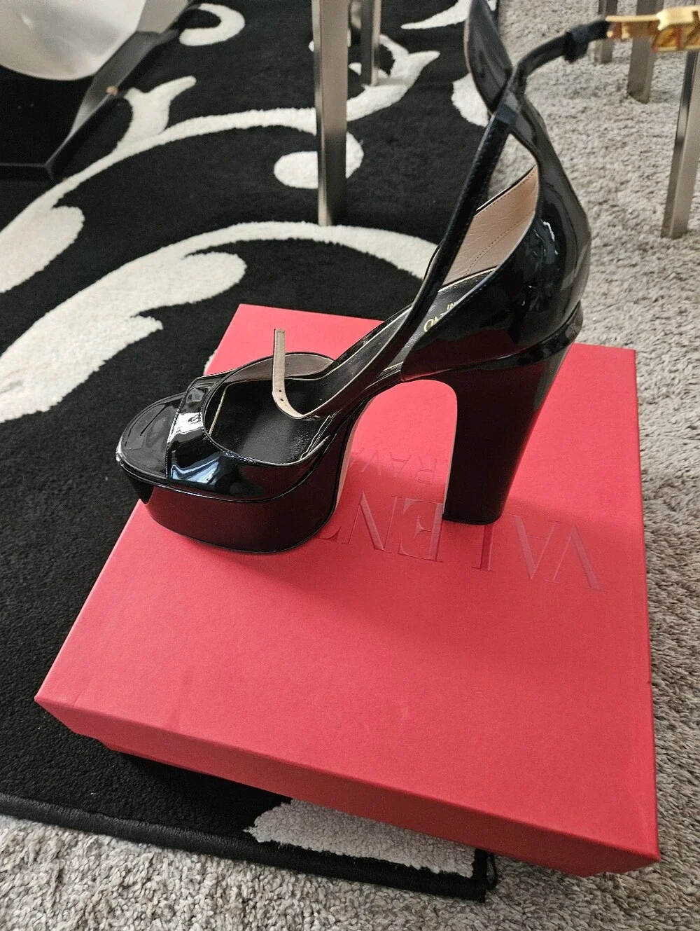 Valentino Garavani Black Patent Leather Platform Sandals